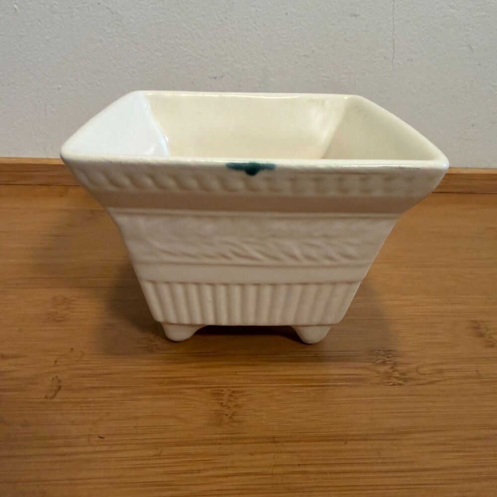 Vintage Hull USA A2 Pottery Planter 5” Square Ivory White Footed MCM Ceramic